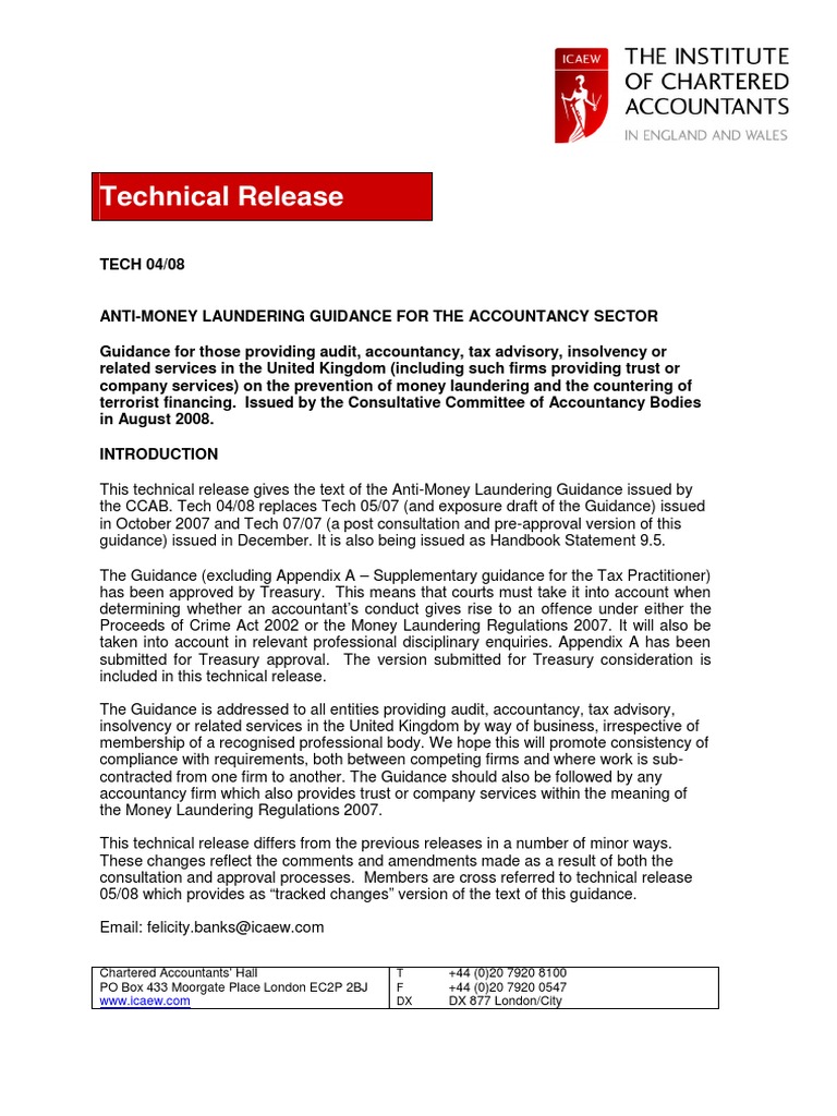 Anti Money Laundering Guidance For The Accountancy Sector Icaew Money Laundering Crime Violence