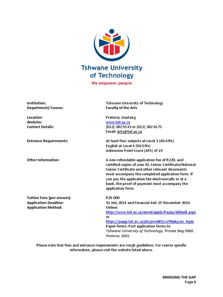 TSHWANE UNIVERSITY OF TECHNOLOGY COURSES AND REQUIREMENTS 2026 intelligence overview