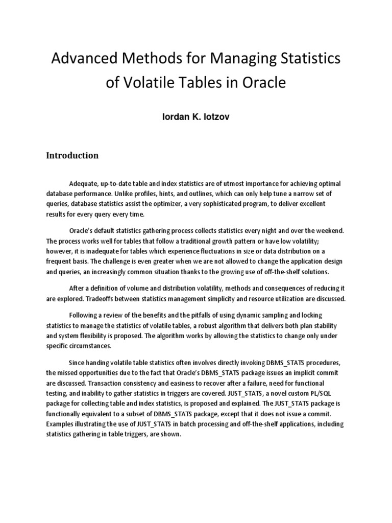 Volatile Tables White Paper Sql Statistics