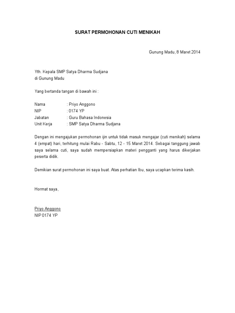 Surat Permohonan Cuti Menikah