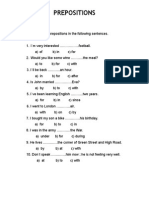 Prepositions Fill-In Sentences