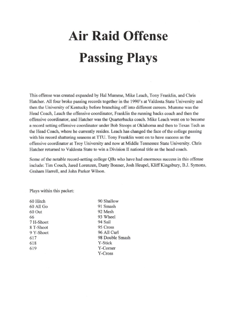 Air Raid Offense Pass Plays Pdf Big 12 Conference Football