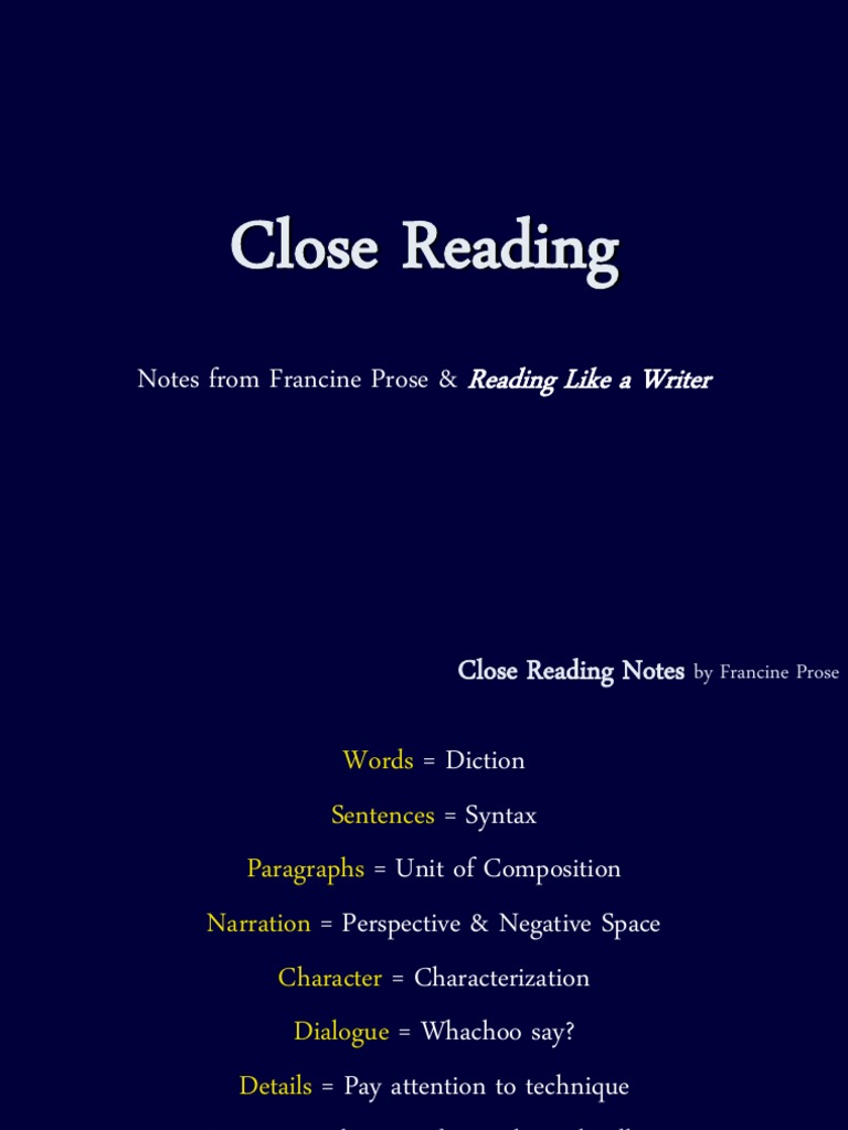 close reading francine prose Languages
