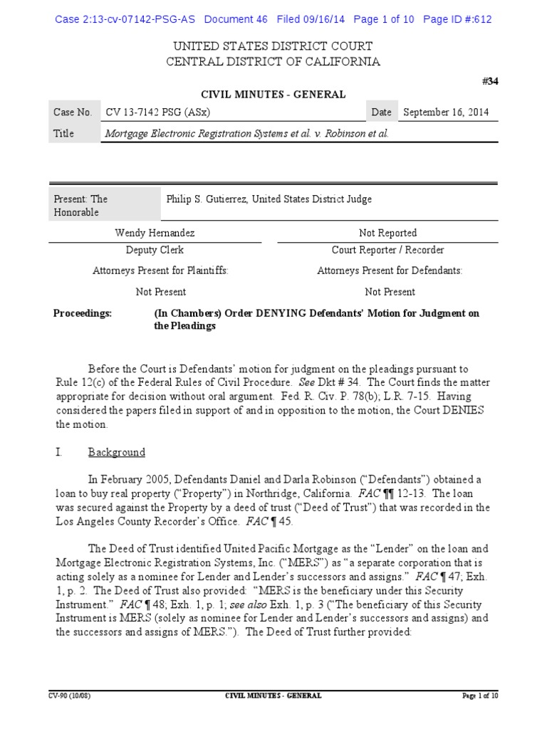 Mortgage Electronic Registration Systems et al. v. Robinson et al