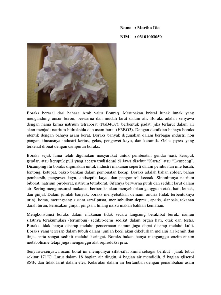 Boraks Adalah Senyawa Dengan Nama Kimia Natrium Tetraborat