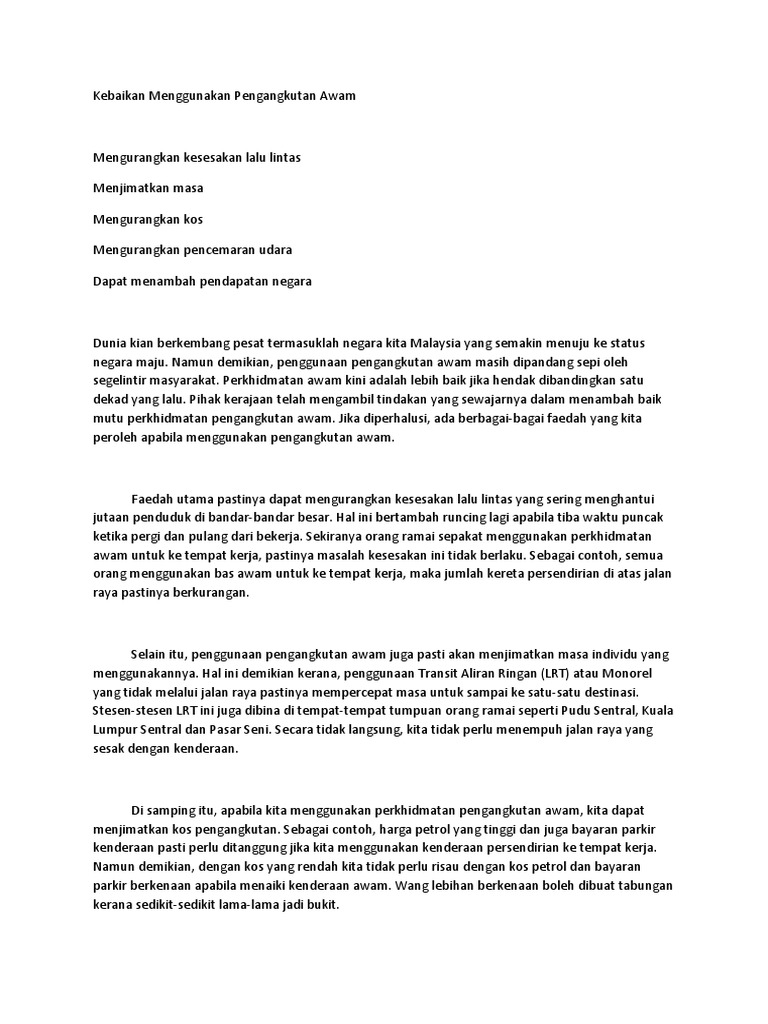Kebaikan Menggunakan Pengangkutan Awam Kebaikan Menggunakan Pengangkutan Awam