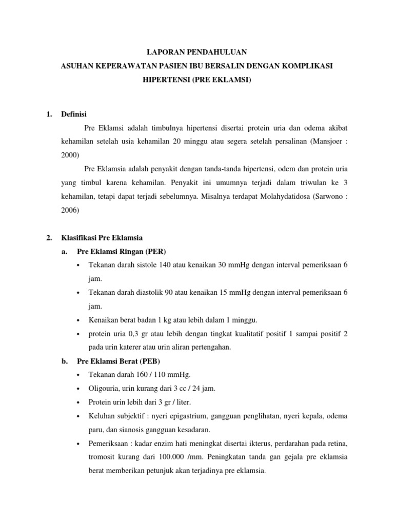 Laporan Pendahuluan Pre Eklamsi
