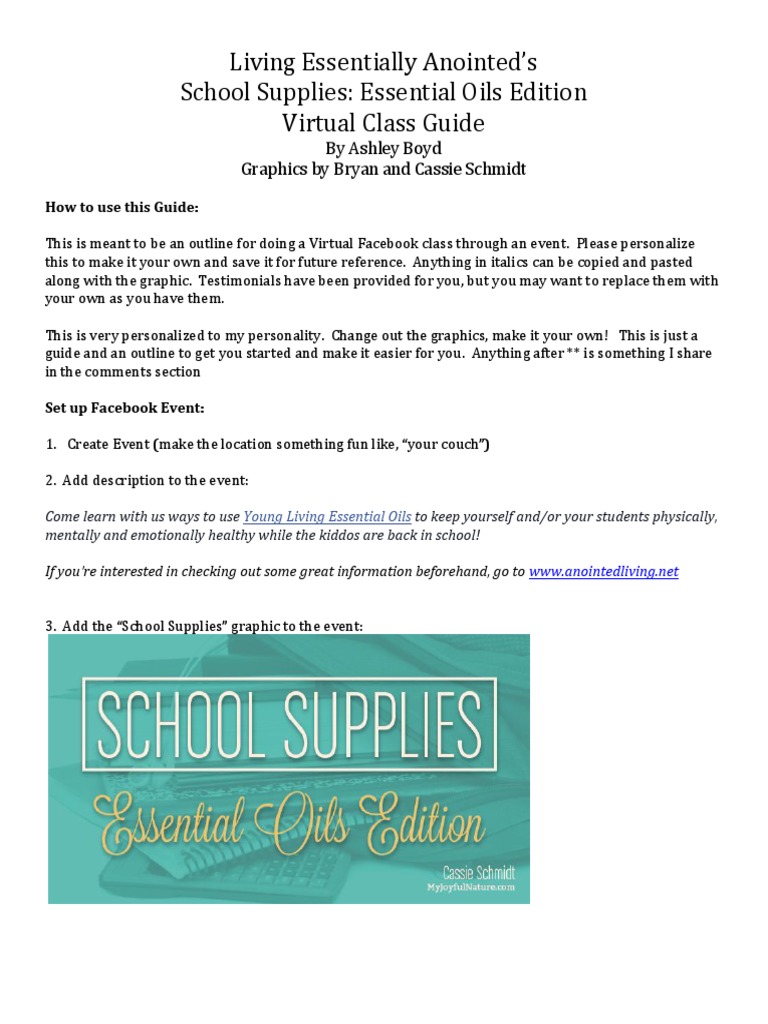 School Supplies Essential Oils Edition Class Guide PDF Attention