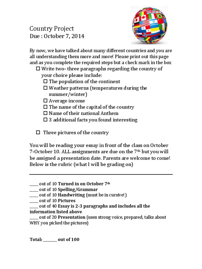Country Project Guidelines and Rubric | PDF