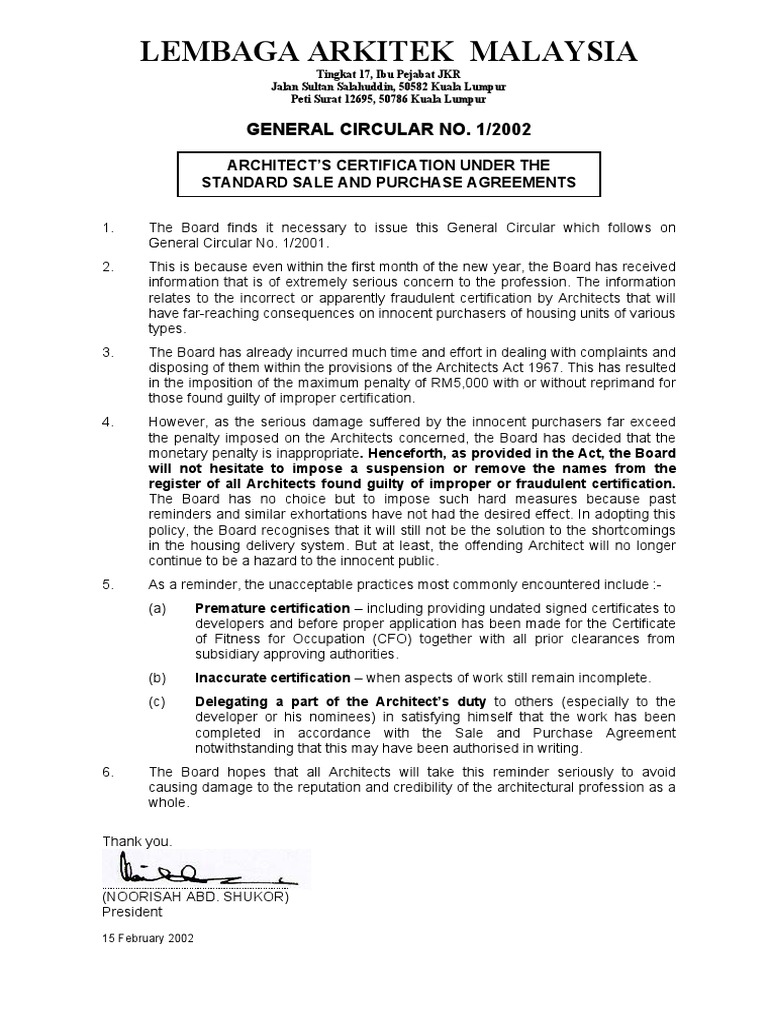 Lam General Circular No 1 2002 Pdf Architect Common Law