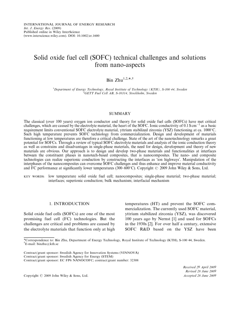 Solid Oxide Fuel Cell Sofc Technical Challenges And Solutions From
