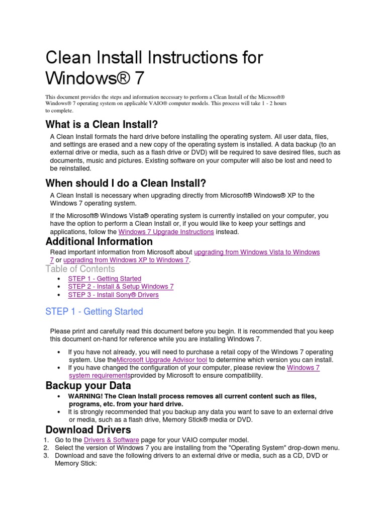 Clean Install Instructions For Windows® 7 | PDF | Windows 7 | Microsoft ...