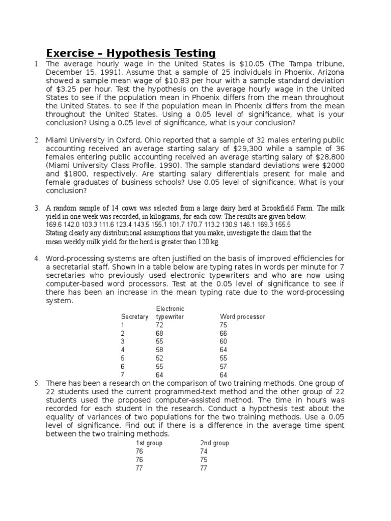 Hypothesis Testing in Various Scenarios | PDF | Statistical Hypothesis ...