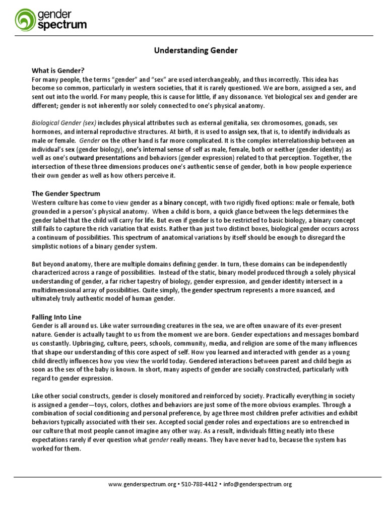 Gender Spectrum Understanding Gender Pdf Sexual Emotions Gender