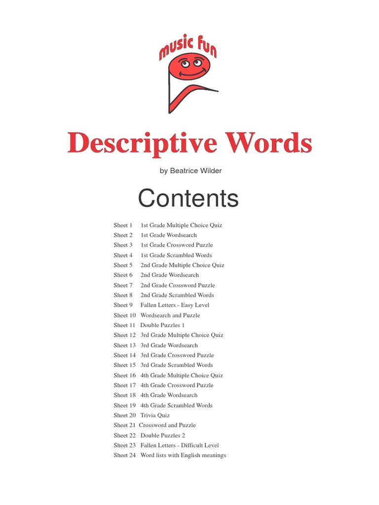 Descriptive Words PDF Tempo Word Search
