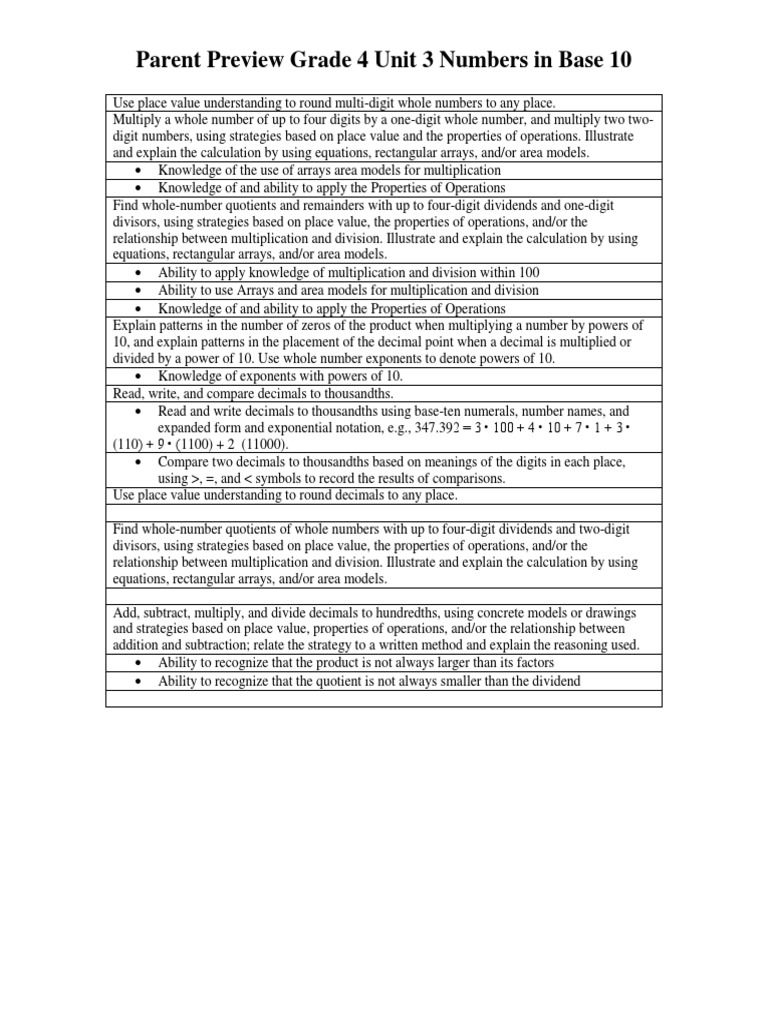 Parent Preview Unit 3 GR 4 Revised | PDF | Division (Mathematics ...