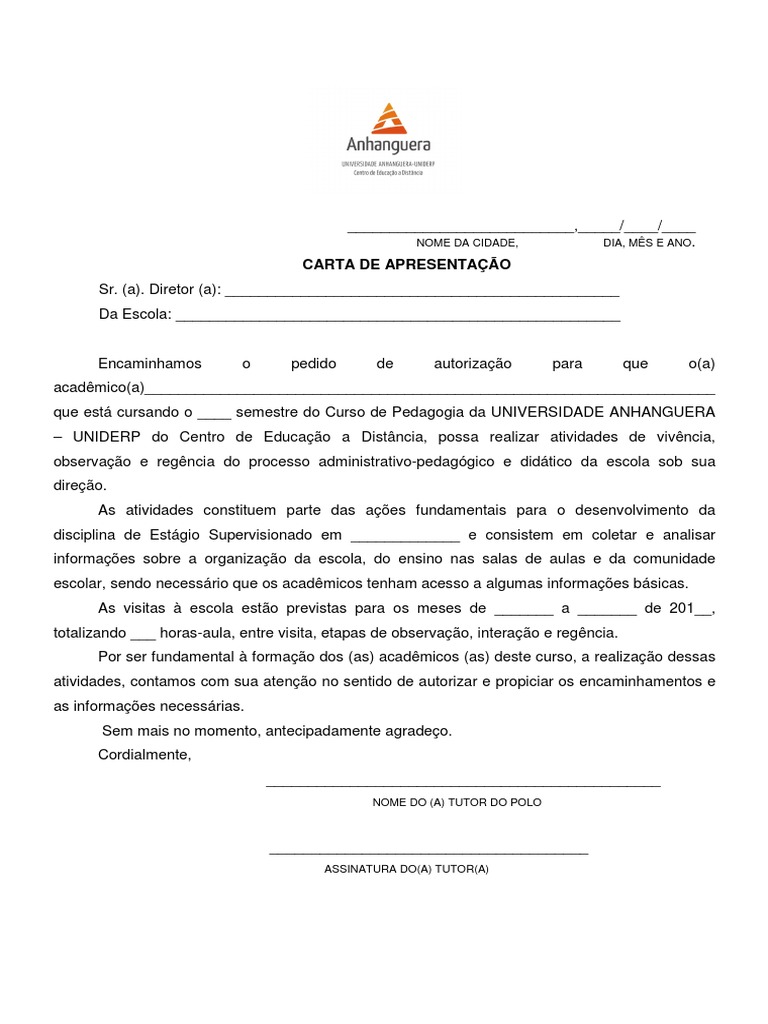 2014 Carta de Apresentacao Estagio Pedagogia