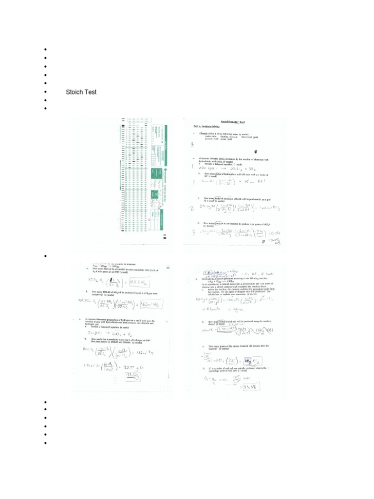 Stoichiometry Practice Test Answers | PDF