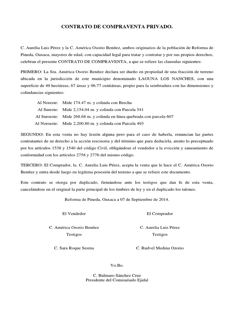 Contrato de Compraventa de Terreno