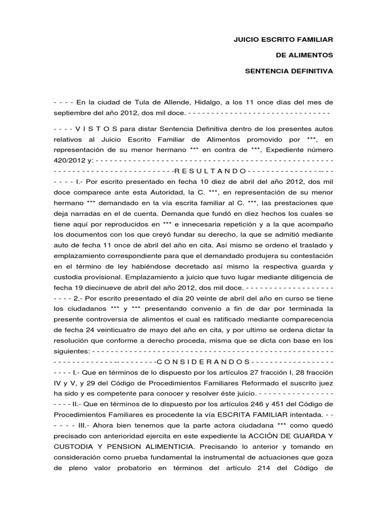 Sentencia de Alimentos PDF Estado (política) Justicia