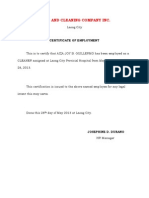 M & D and Cleaning Company Inc.: Certificate of Employment