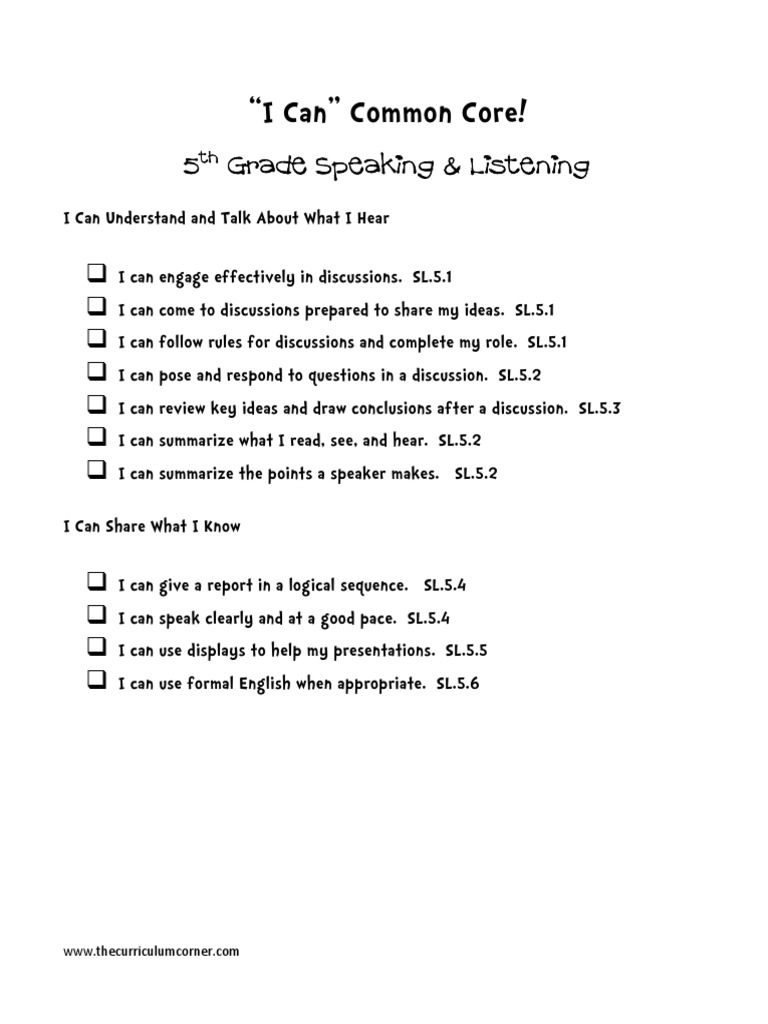 5th Grade Speaking & Listening Skills | PDF | Language Arts & Discipline