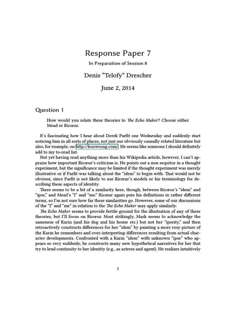 Response Paper 7 | PDF | Philosophical Theories | Philosophical Movements