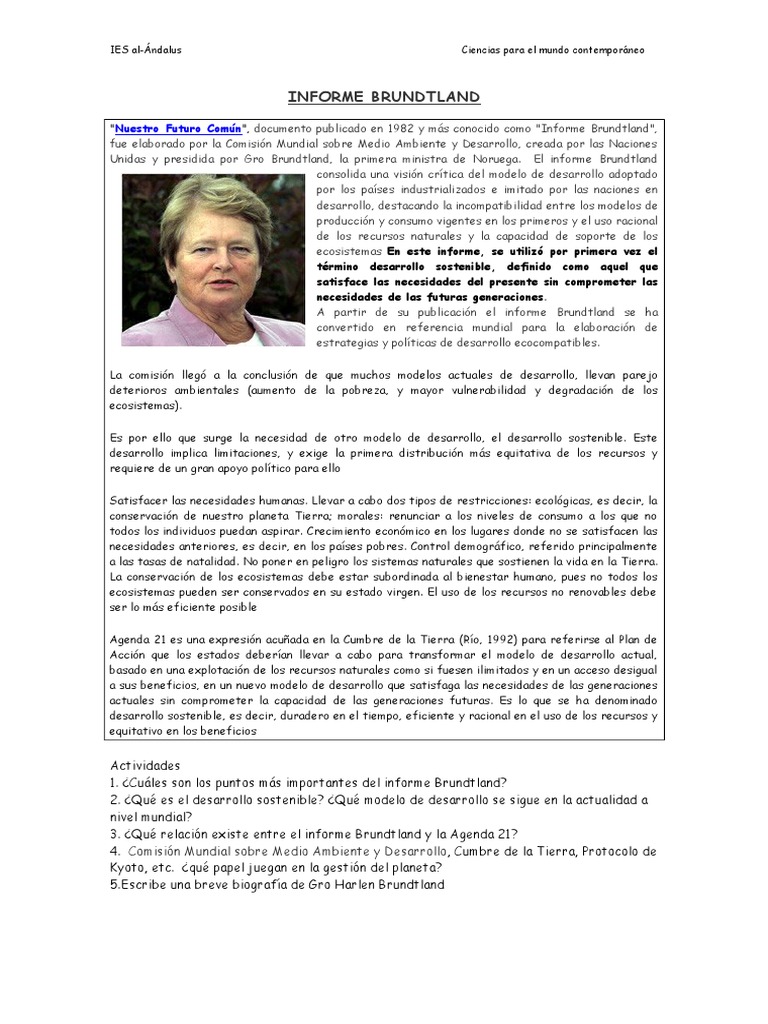 Informe Brundtland y Desarrollo Sostenible | PDF