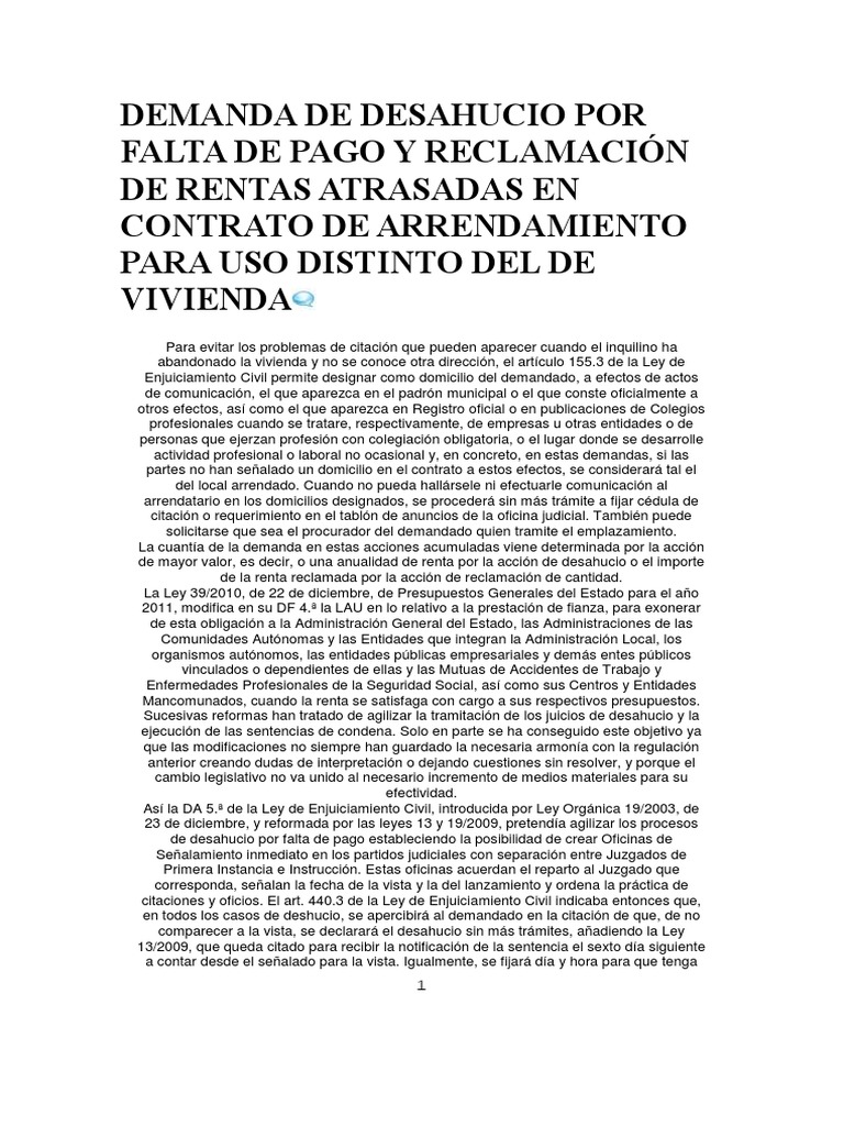 Modelo Desahucio PDF Desalojo Demanda judicial