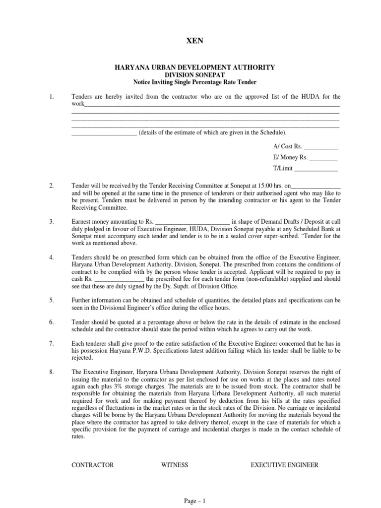 Tender Form XEN - 11dec09 | PDF