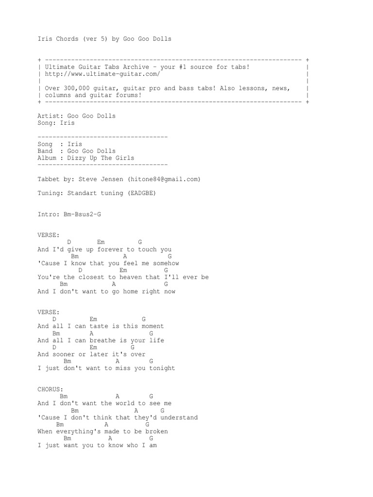 Iris Guitar Chords And Lyrics