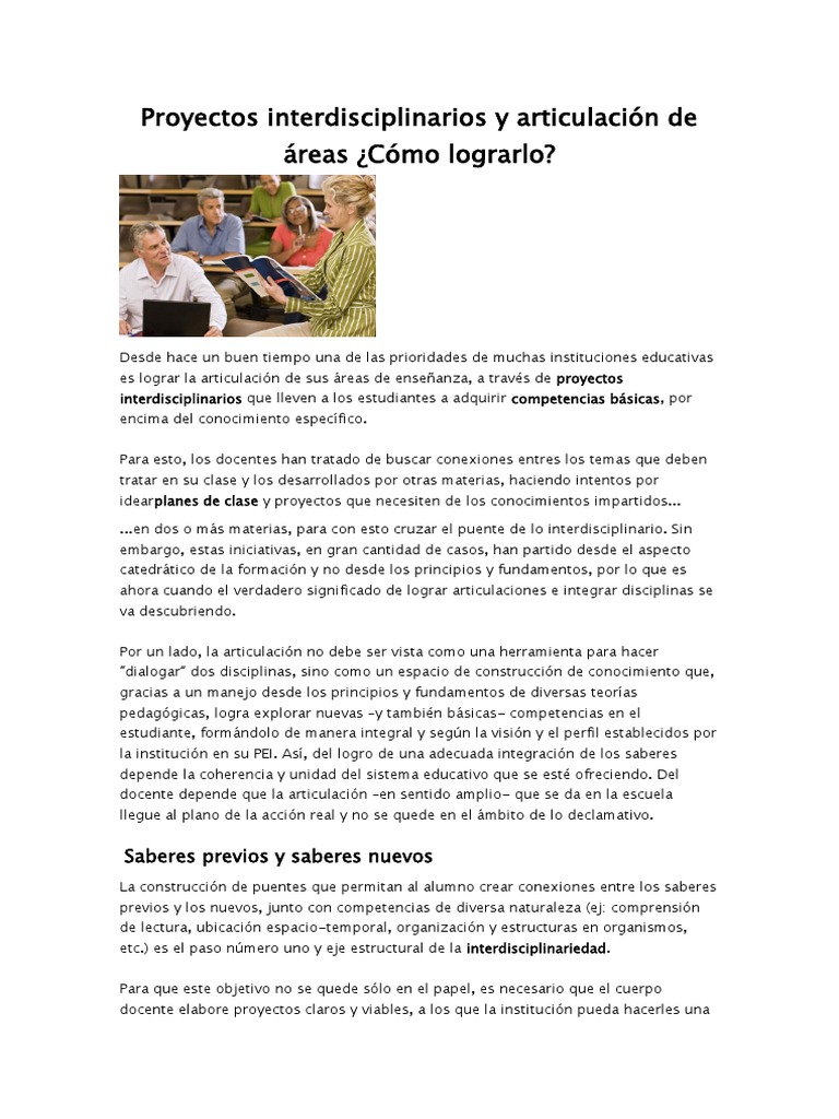 Proyectos Interdisciplinarios en Educación | PDF | Aprendizaje ...
