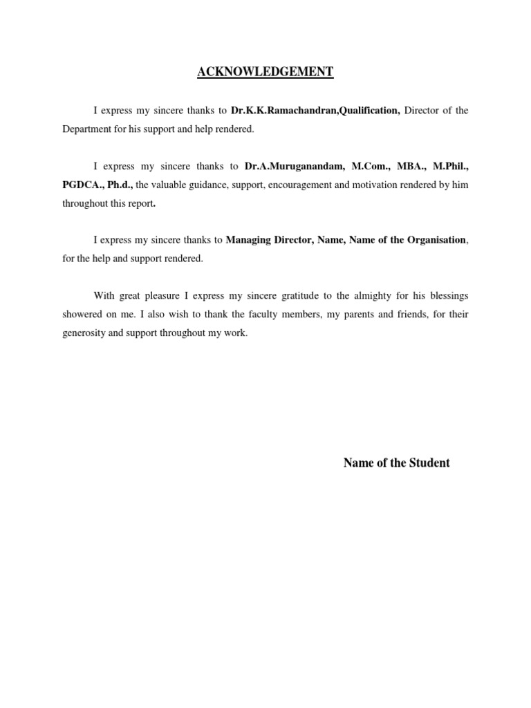 Acknowledgements for Guidance and Support | PDF | Wellness
