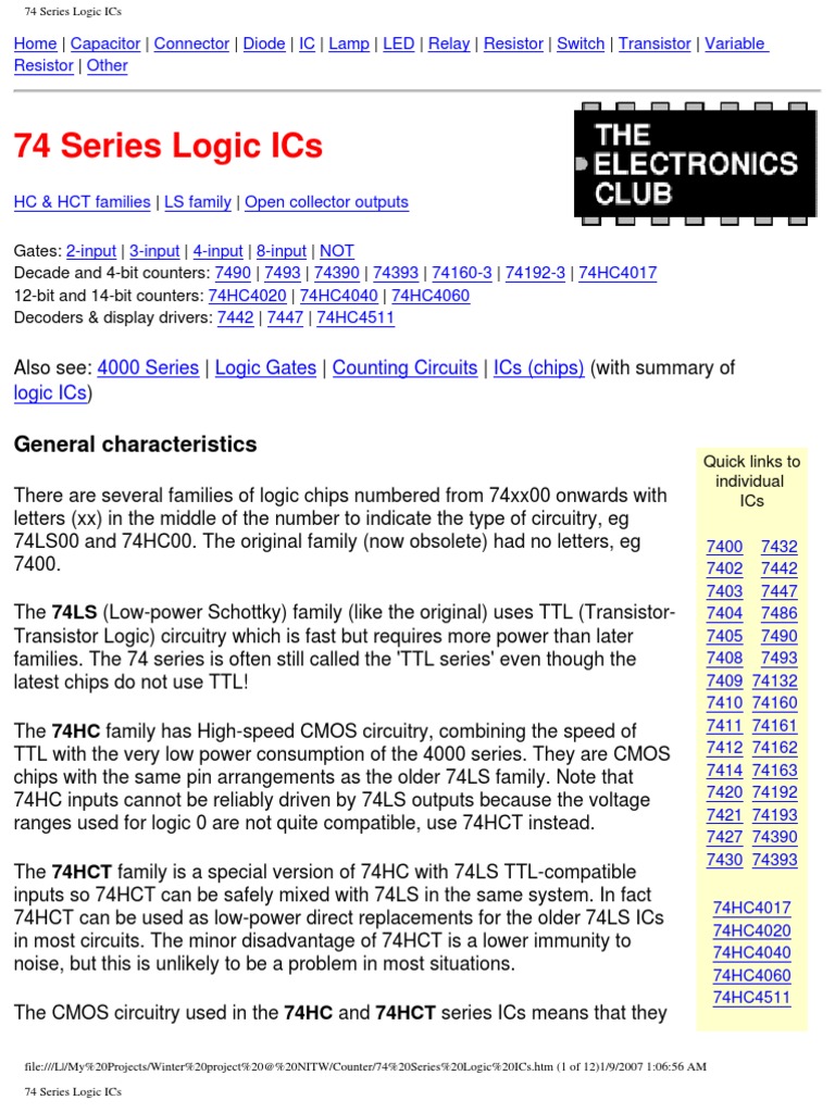74 Series Logic ICs | PDF