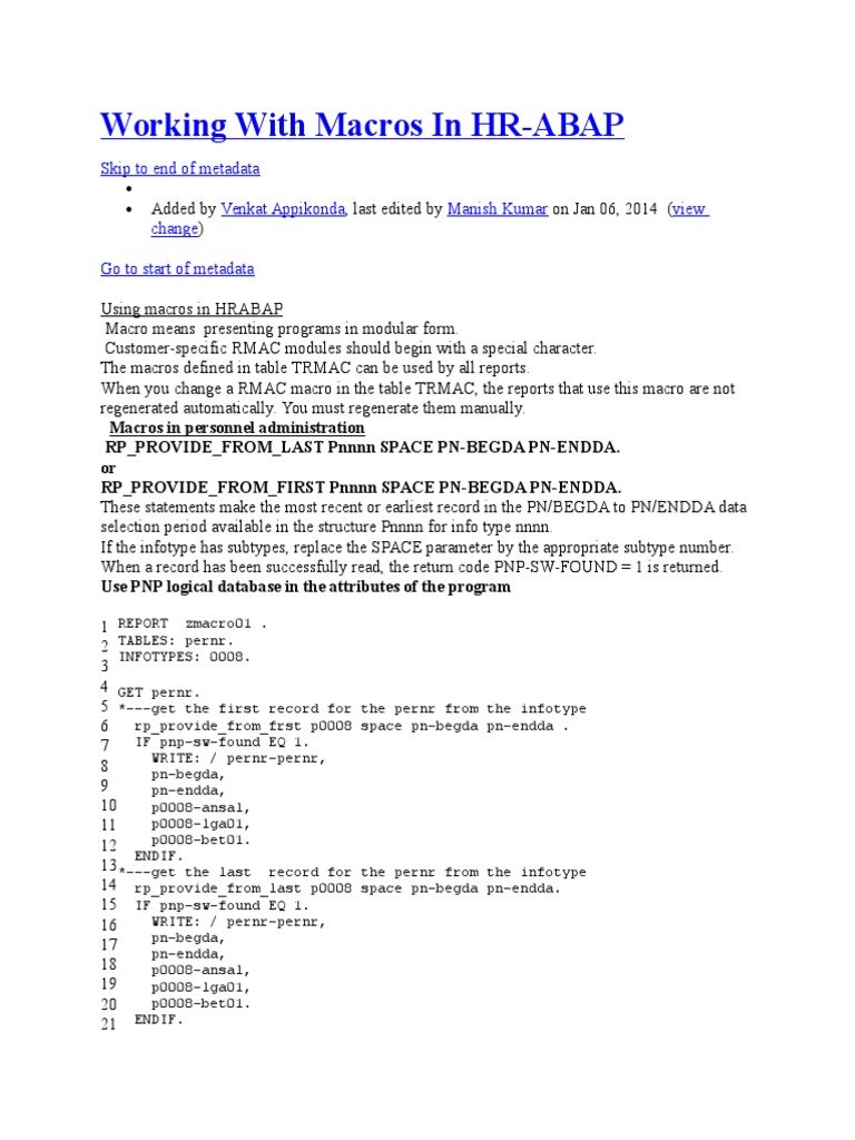 Macros in HR-ABAP Overview | PDF | Databases | Information Technology ...
