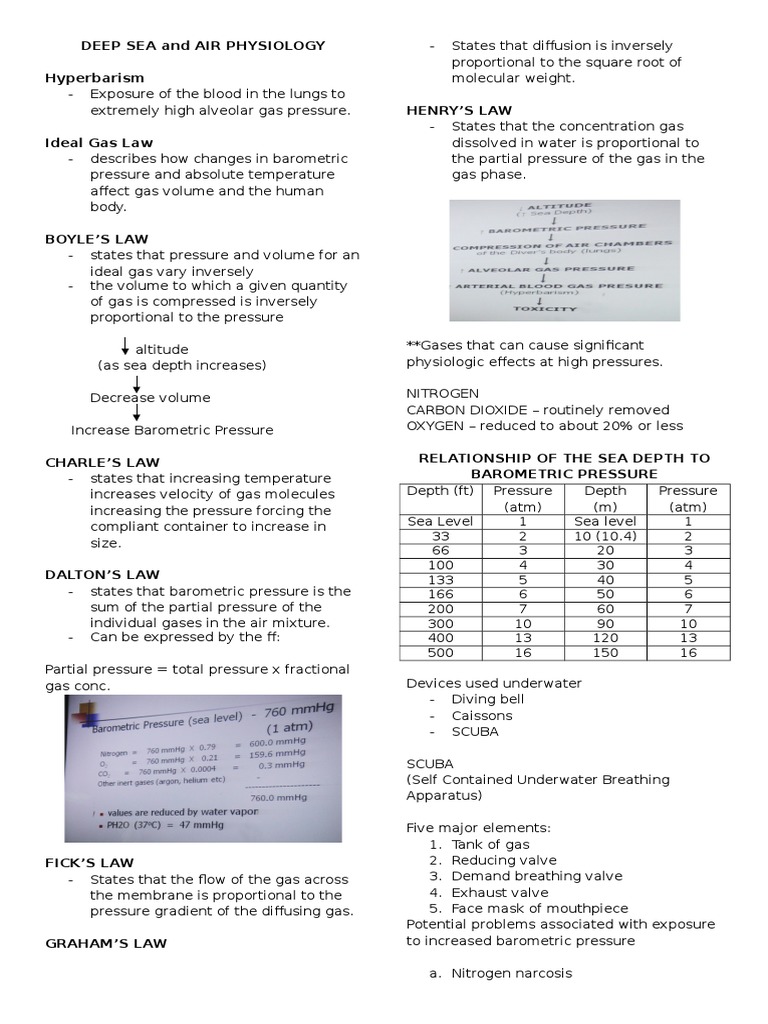 Deep Sea and Air Physiology | PDF | Gases | Oxygen