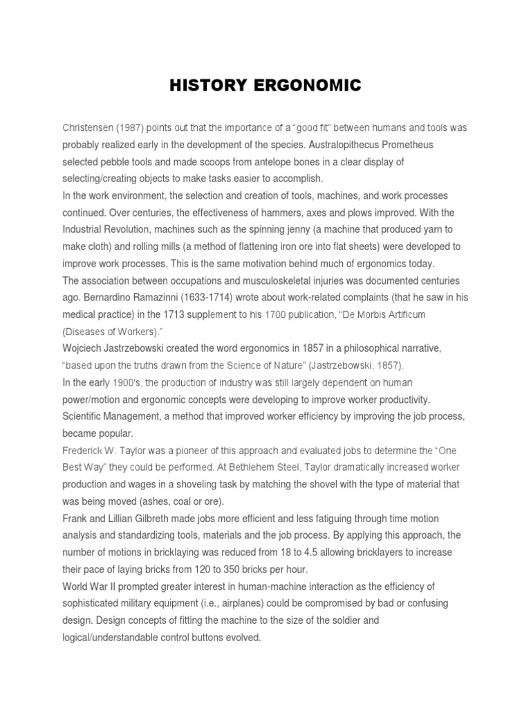 History Ergonomic | PDF | Human Factors And Ergonomics | Labour