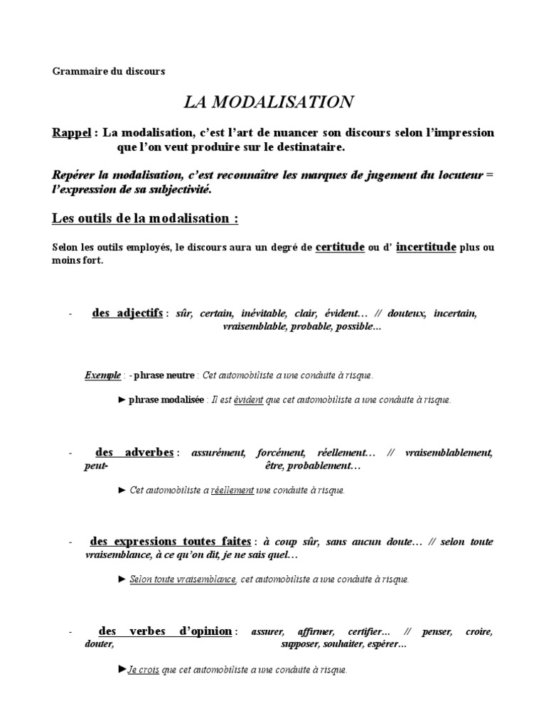 La Modalisation Définition _ modalisations – VHTK