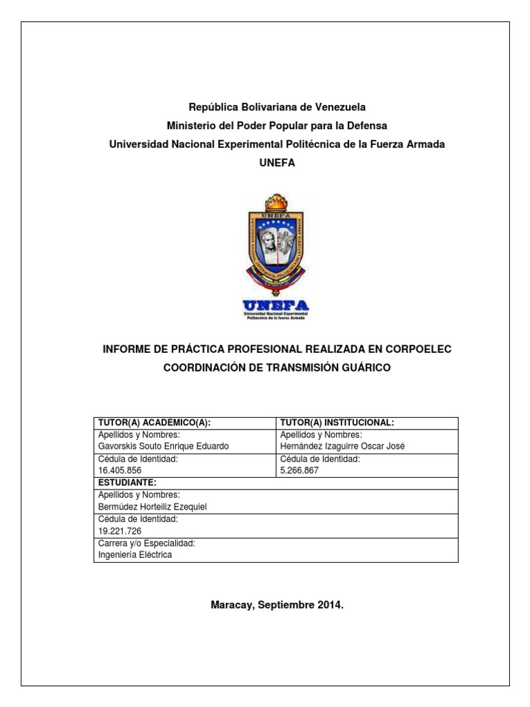 Informe de Pasantías LISTO PDF | PDF | Subestacion electrica | Venezuela