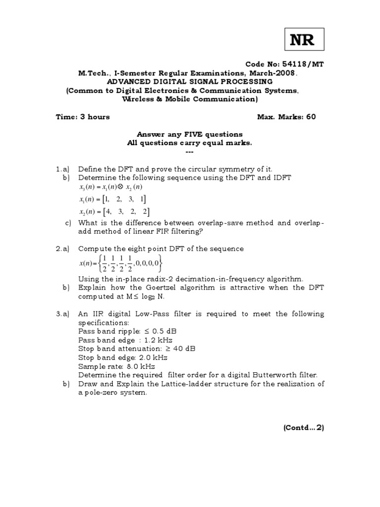M.tech Advanced Digital Signal Processing PDF Spectral Density