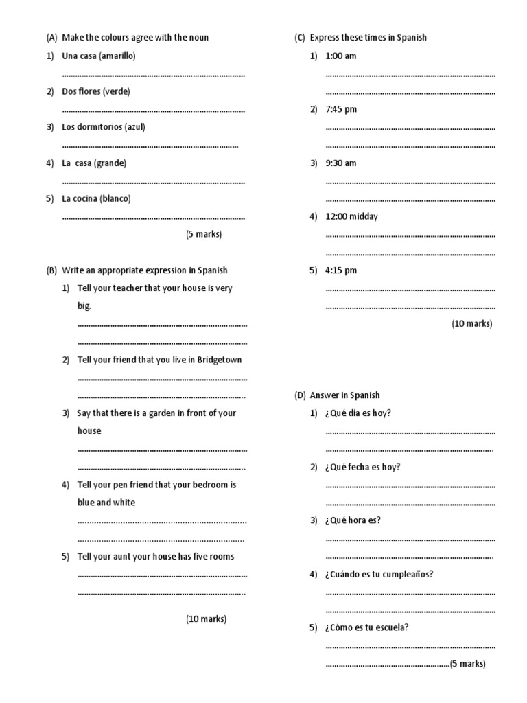 Spanish Form 1 Test | PDF