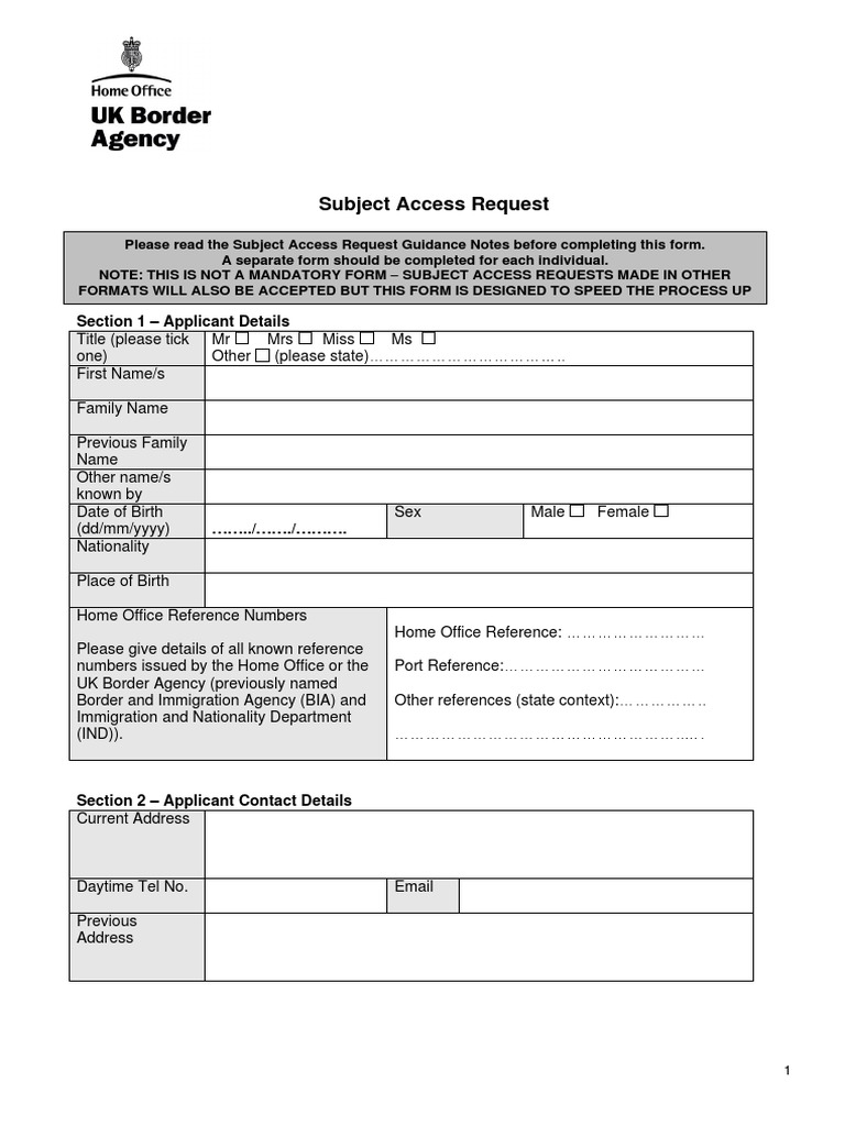 Subject Access Request Section 1 Applicant Details PDF Identity