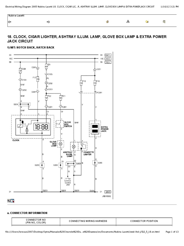 Preview of “Electrical Wiring Diagram 2005 Nubira-lacetti 18. Clock, Cigar  Lighter, Ashtray Illum. Lamp, Glove Box Lamp & Extra Power Jack Circuit”