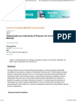 Telepsychiatry As A Case Study of Presence - Do You Know What You Are Missing - Turner - 2001 - Journal of Computer-Mediated Co