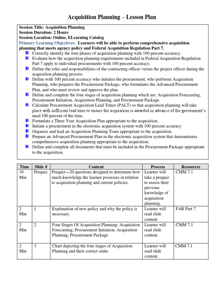 Acquisition Planning eLearning Guide | PDF | Multiple Choice | Procurement