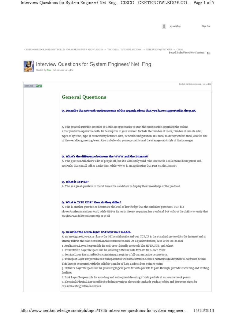 Cisco Interview Questions for Engineers | PDF | Osi Model | Computer Network
