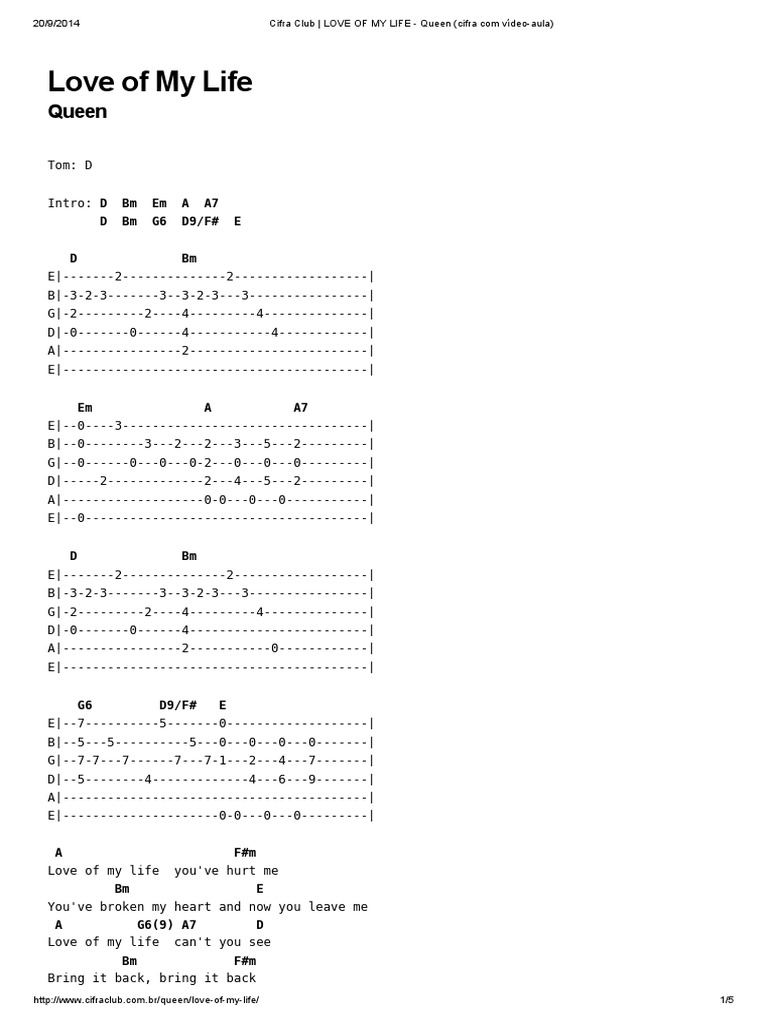Cifra Club LOVE of MY LIFE Queen (Cifra Com VídeoAula) PDF