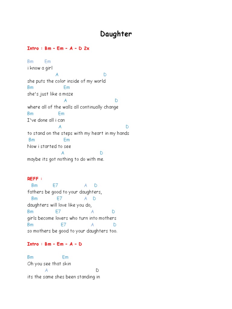 Daughter: Intro: BM - em - A - D 2x | PDF