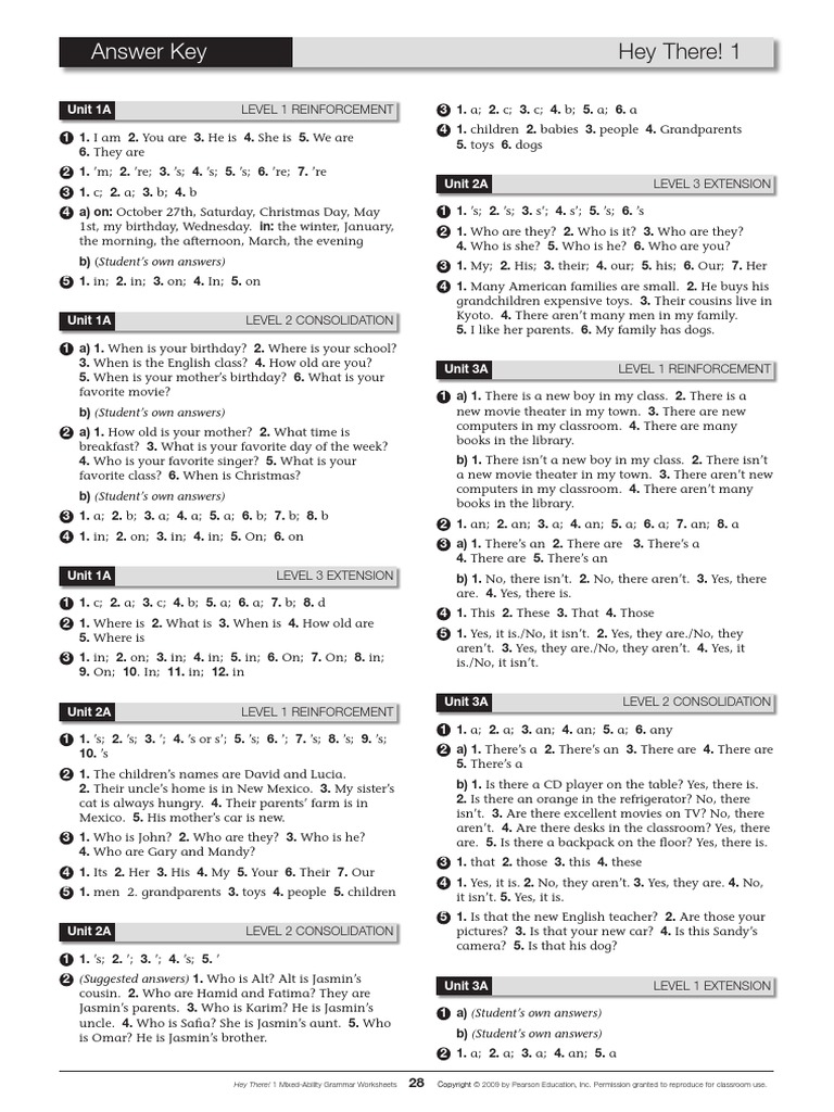 Answer Key: Hey There! 1 | PDF | Language Arts &amp; Discipline