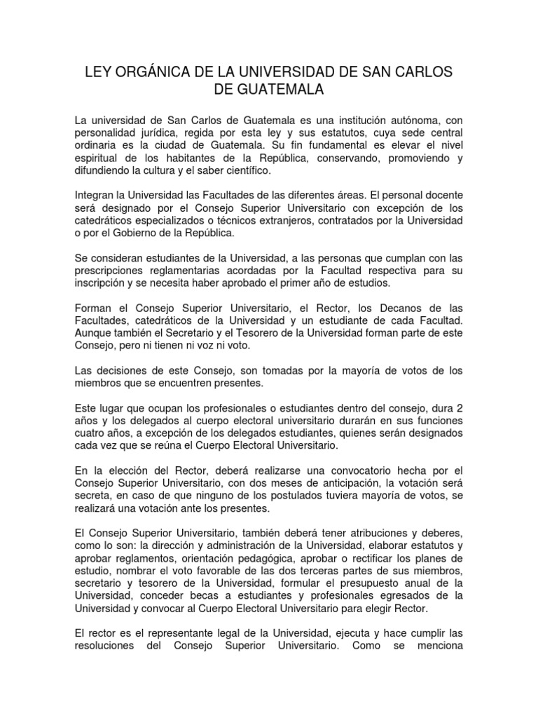 Ley Orgánica De La Usac Pdf Universidad Guatemala